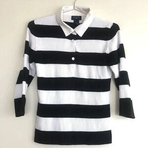 Dockers Womens MED collar striped black and white sweater Preppy Classic